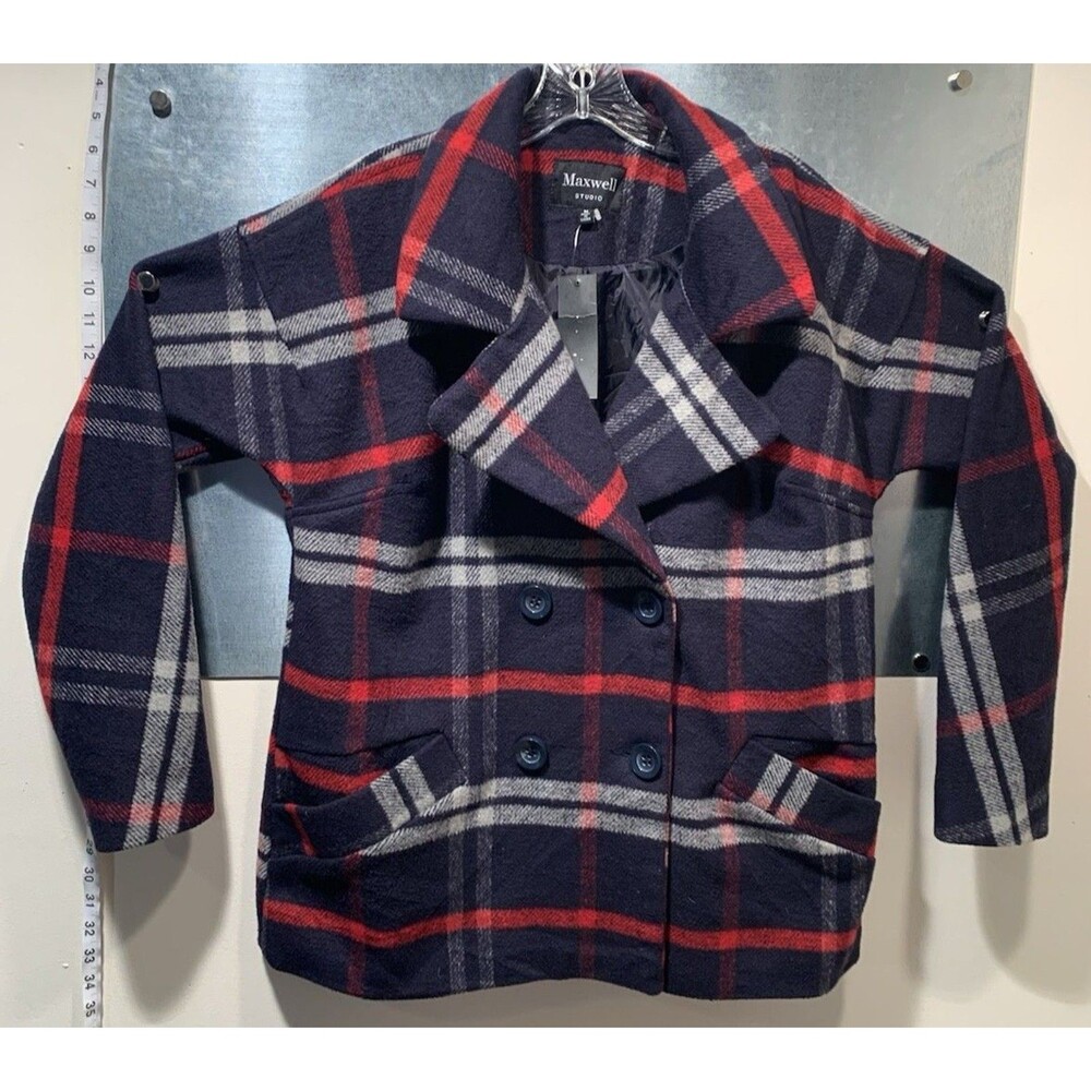 HEAVY Flannel Pea Coat Barn Chore Plaid Jacket Maxwell Studio  sz. M New w/Tag